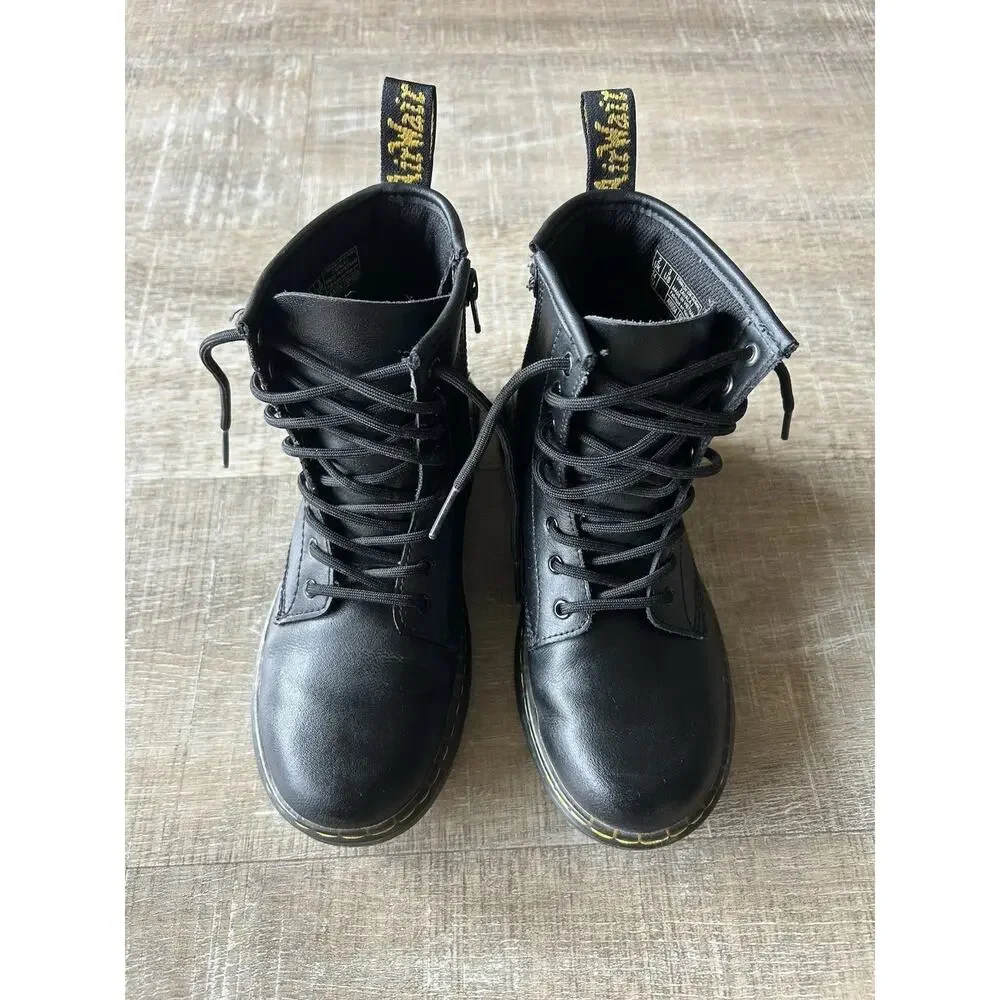 Dr Martens Zavala J Kids Black Leather Combat Boots US 3 EU 34 Side Zip